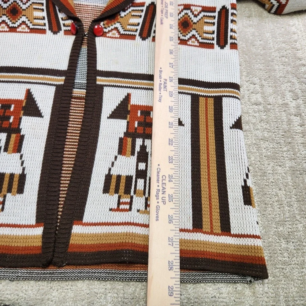 Vintage 70s‎ Aztec Cardigan Sweater Women Medium Shawl Collar Chunky Knit Navajo